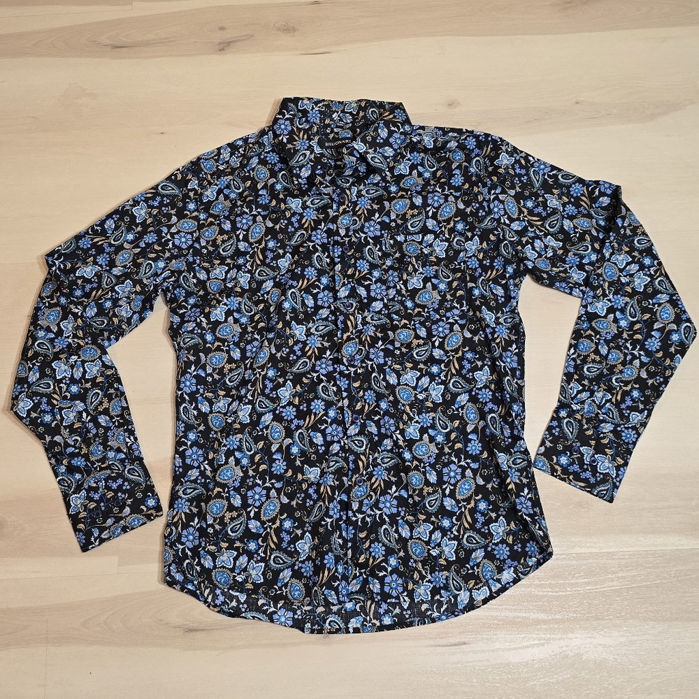 Billionaire Paisley Floral Print Formal Boho LongSleeve Collared Size Junior 2XL